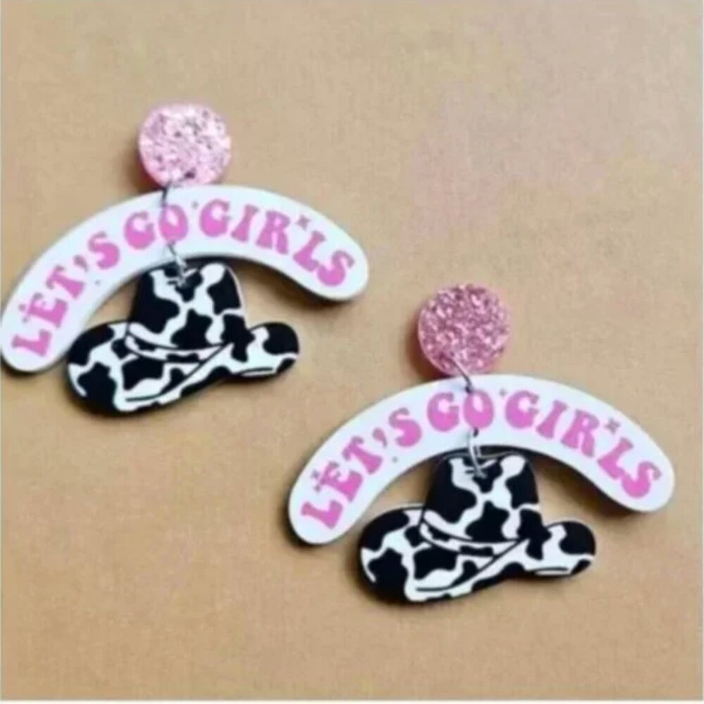 ⭐️❤️ FREE Let's Go Girls Cowboy Hat Nashville Rock Country Drop Party Earrings